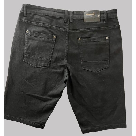 Copper Rivet Jean Shorts Mens 38 Black Hip Hop Denim Distressed Paint Patched - Picture 6 of 12